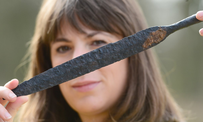 A spear found at the site. Image: Anna Gowthorpe/PA